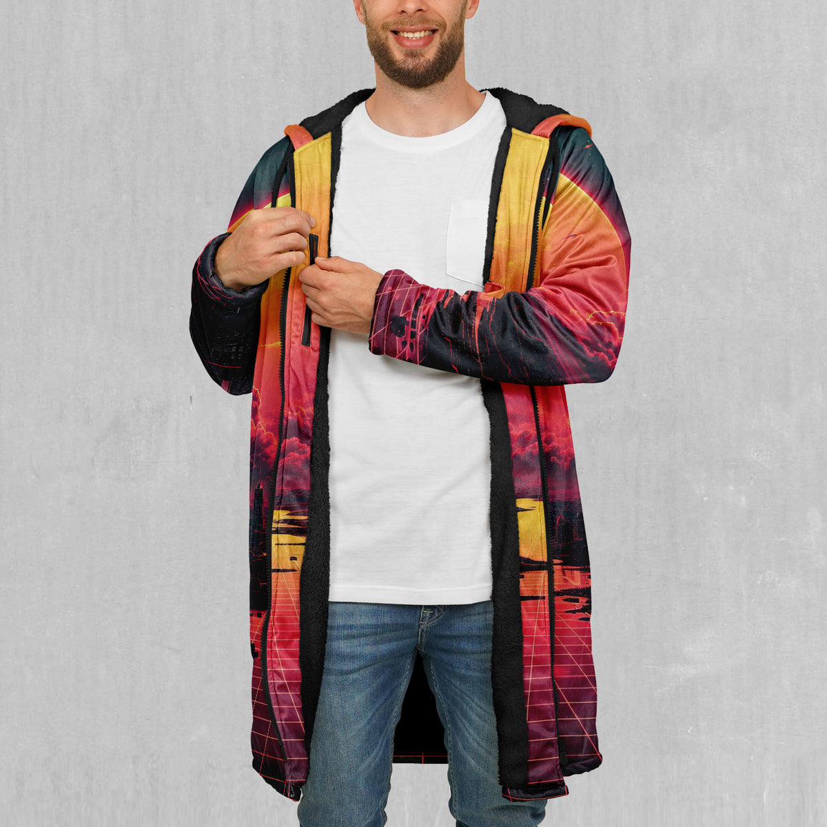 Cyber Skyline Zip Up Cloak (Black Fur)