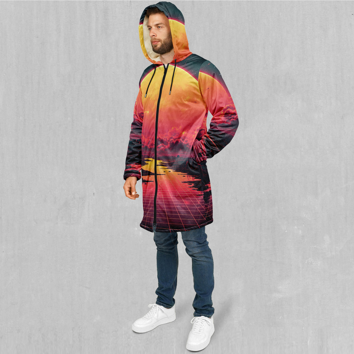 Cyber Skyline Zip Up Cloak (White Fur)