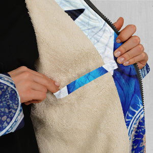 Delphinium Mandala Zip Up Cloak (White Fur)