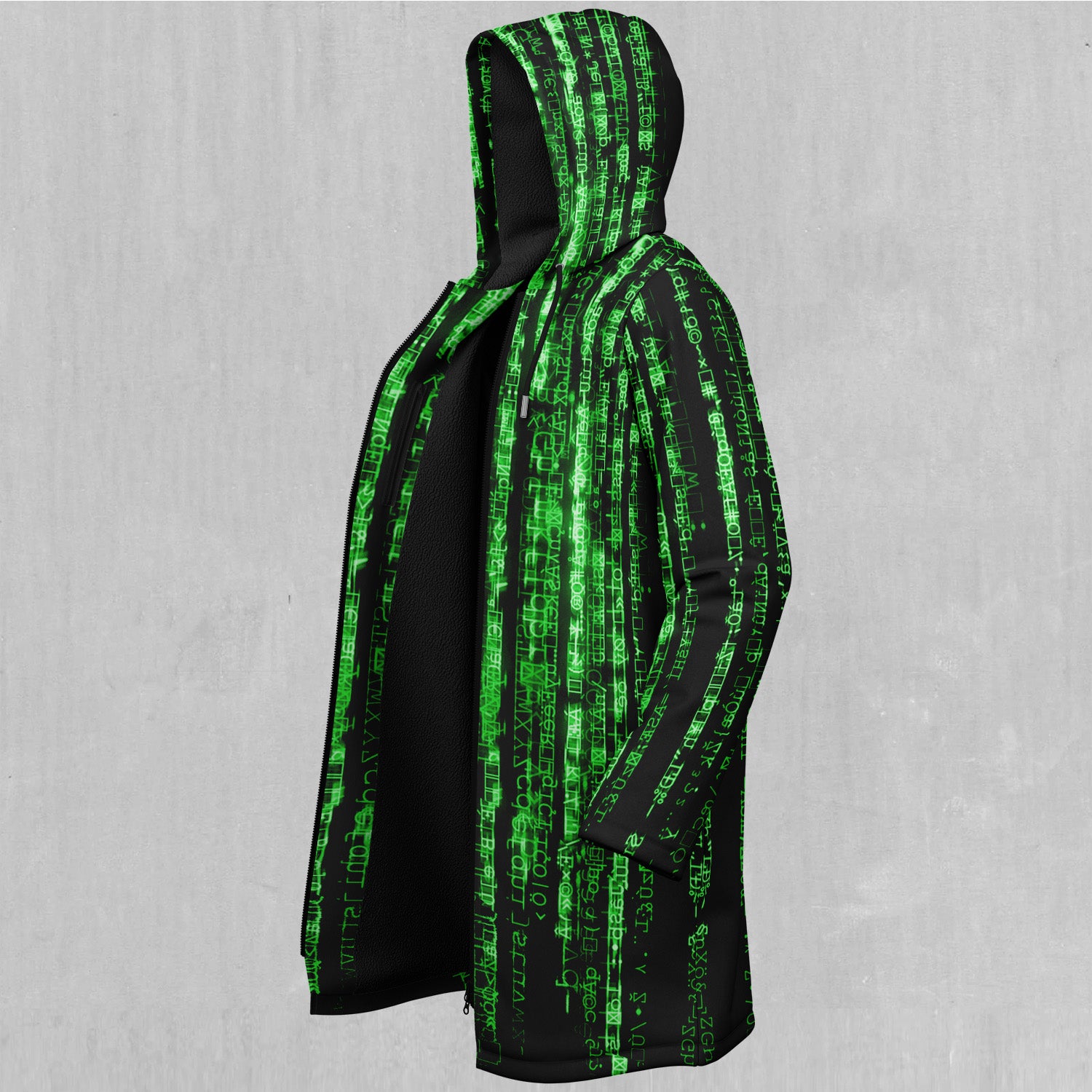 Digital Rain Zip Up Cloak (Black Fur)