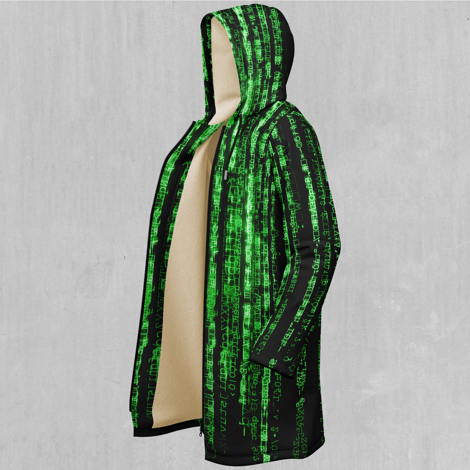 Digital Rain Zip Up Cloak (White Fur)