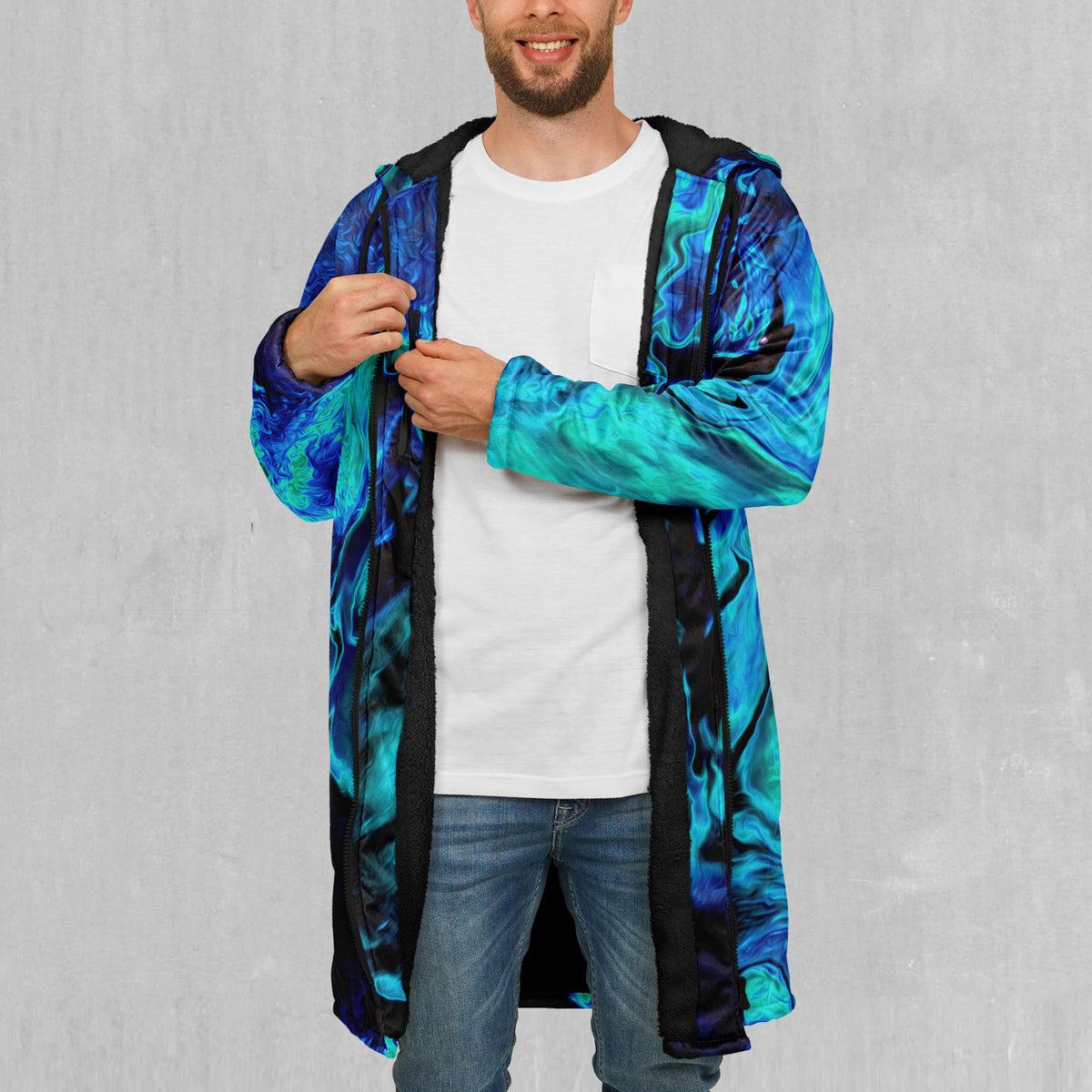 Enigma Sea Zip Up Cloak (Black Fur)