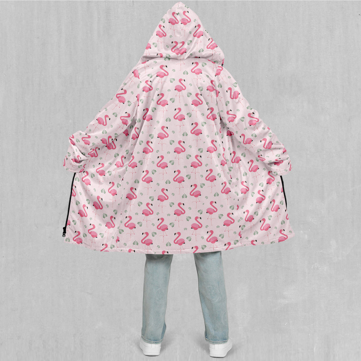 Flamingo Zip Up Cloak (Black Fur)