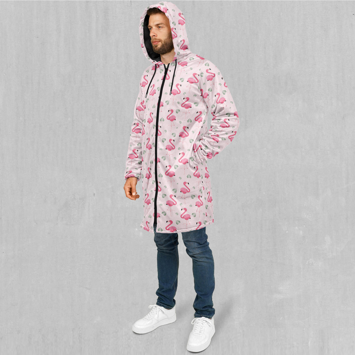 Flamingo Zip Up Cloak (Black Fur)