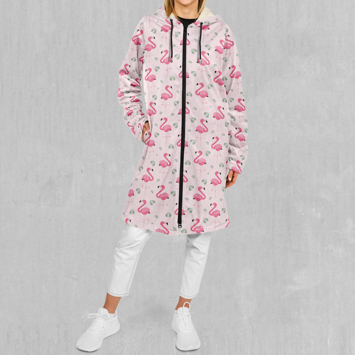 Flamingo Zip Up Cloak (White Fur)