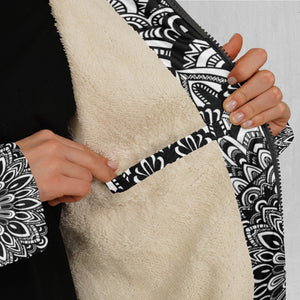 Floral Mandala Zip Up Cloak (White Fur)