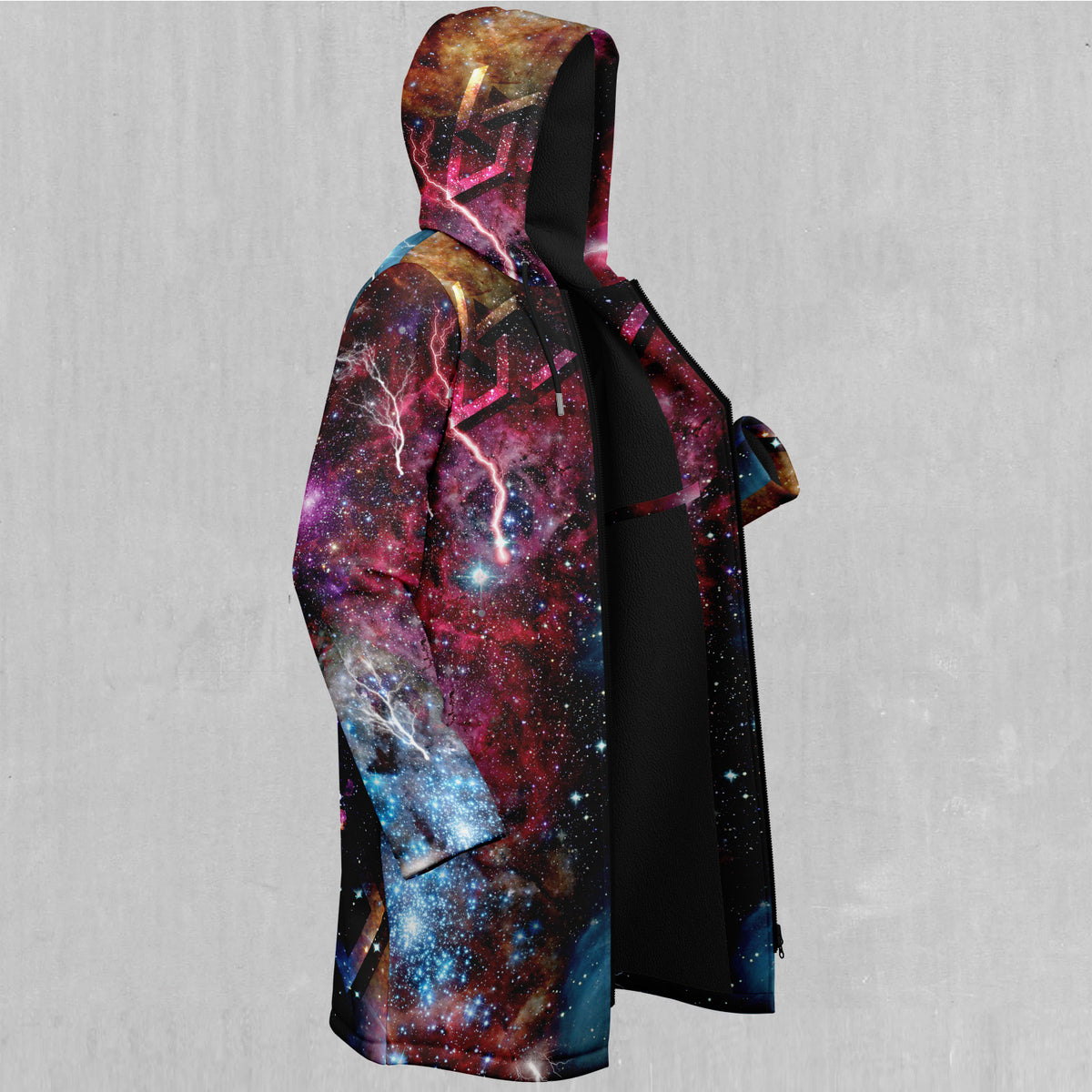 Galaxies Collide Zip Up Cloak (Black Fur)