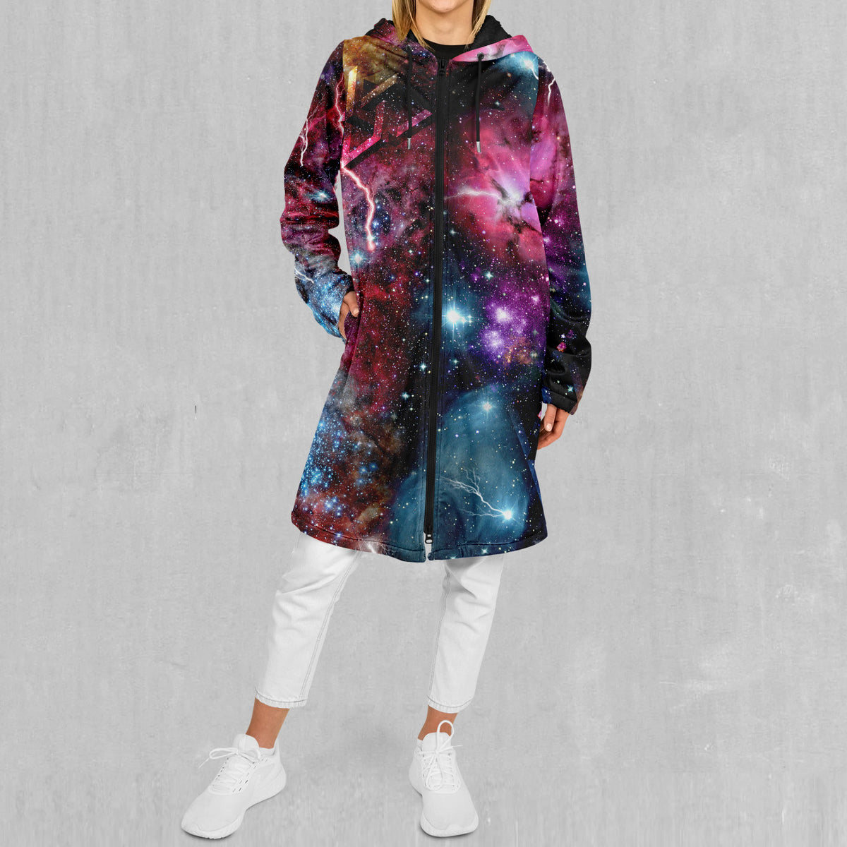 Galaxies Collide Zip Up Cloak (Black Fur)