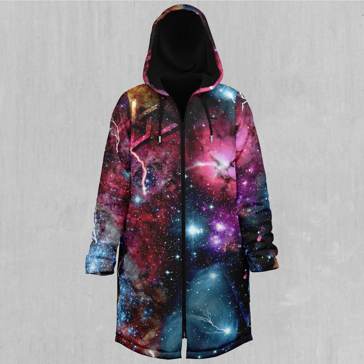 Galaxies Collide Zip Up Cloak (Black Fur)