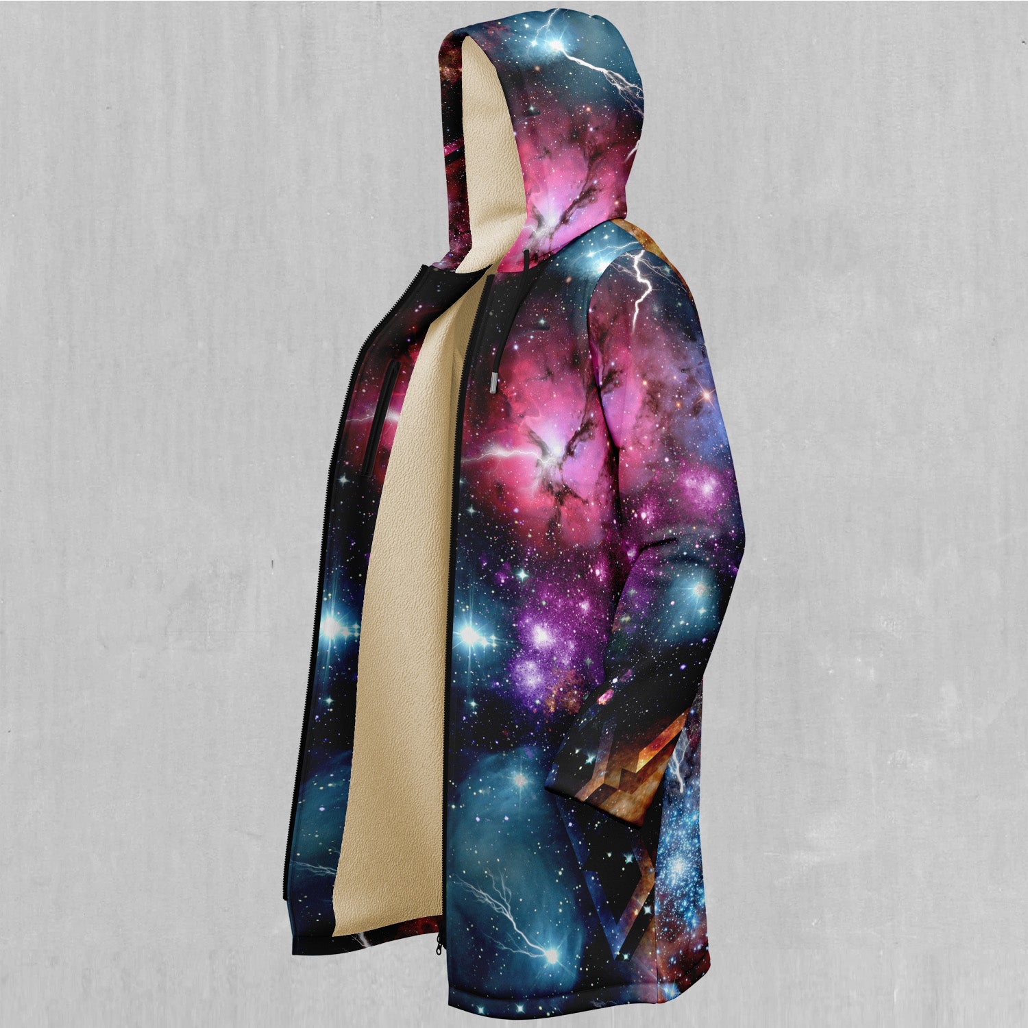 Galaxies Collide Zip Up Cloak (White Fur)