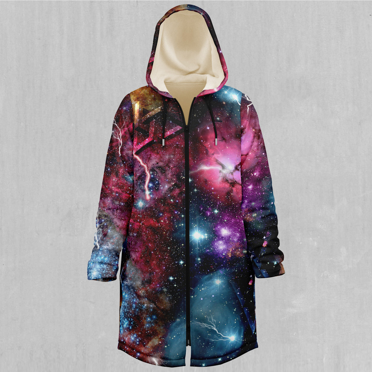 Galaxies Collide Zip Up Cloak (White Fur)