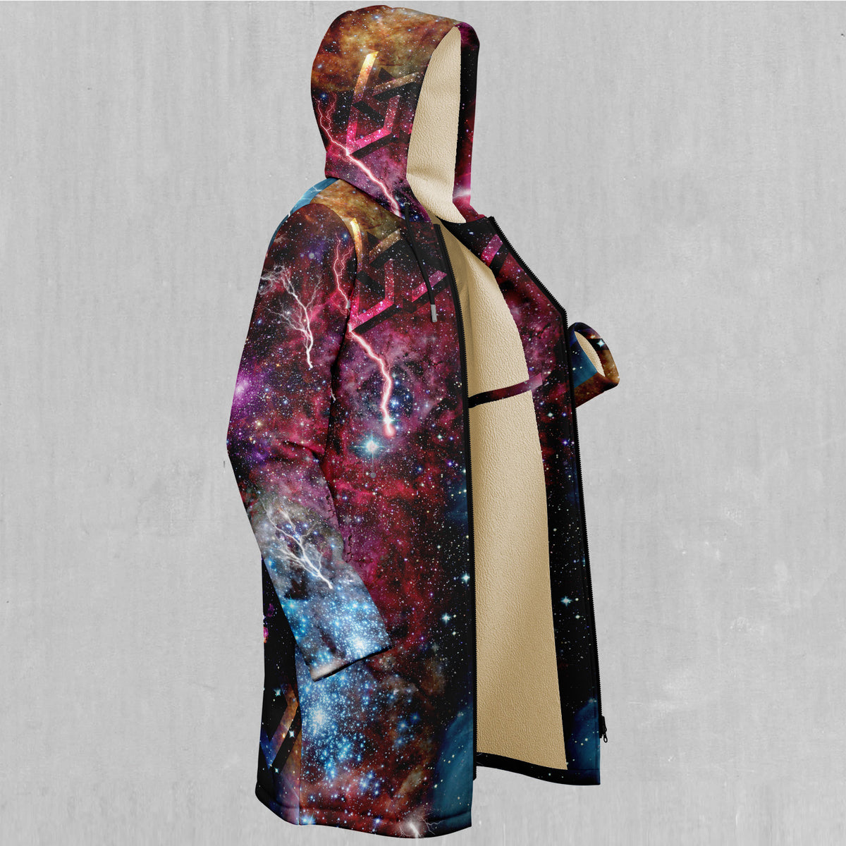 Galaxies Collide Zip Up Cloak (White Fur)