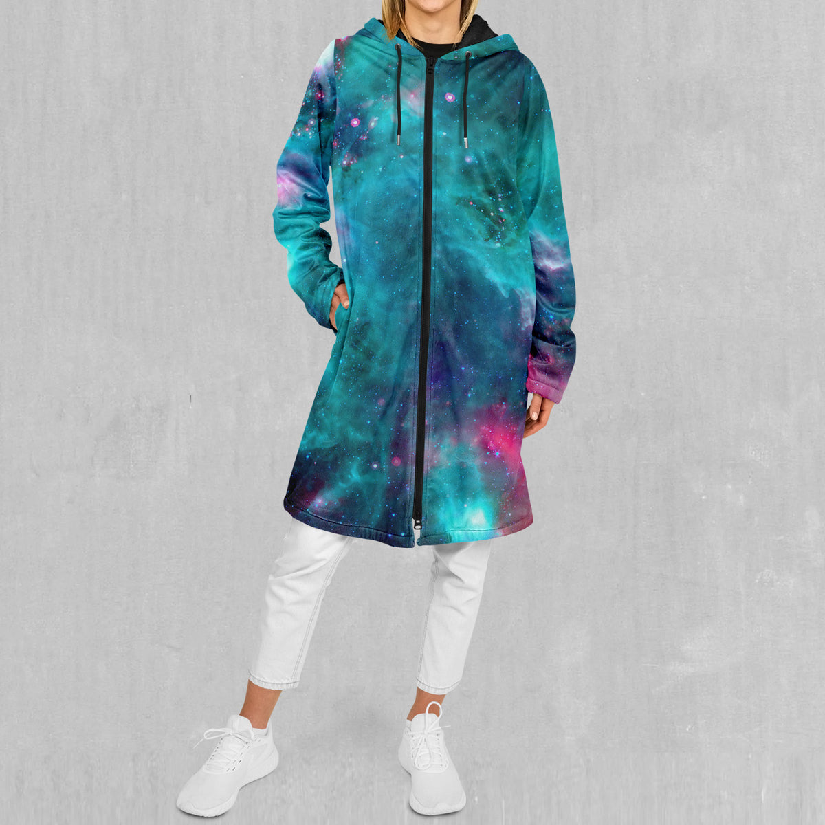 Galaxy Aurora Zip Up Cloak (Black Fur)