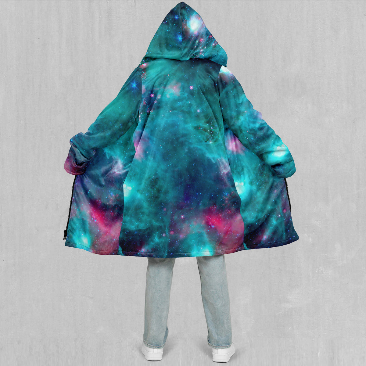 Galaxy Aurora Zip Up Cloak (Black Fur)