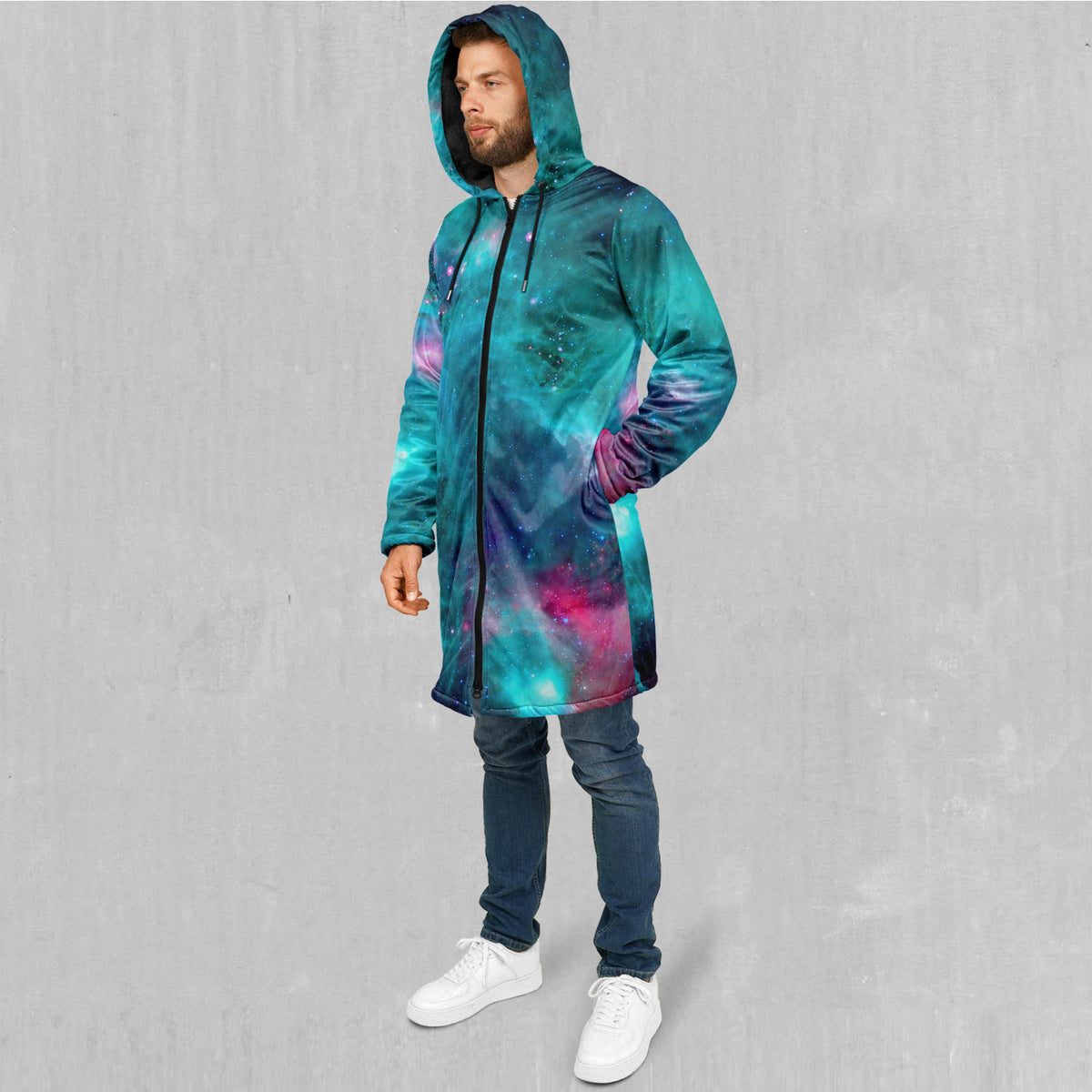 Galaxy Aurora Zip Up Cloak (Black Fur)