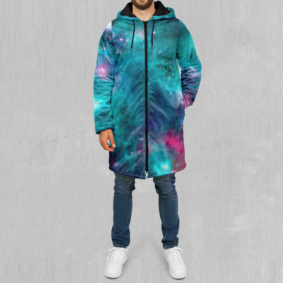 Galaxy Aurora Zip Up Cloak (Black Fur)