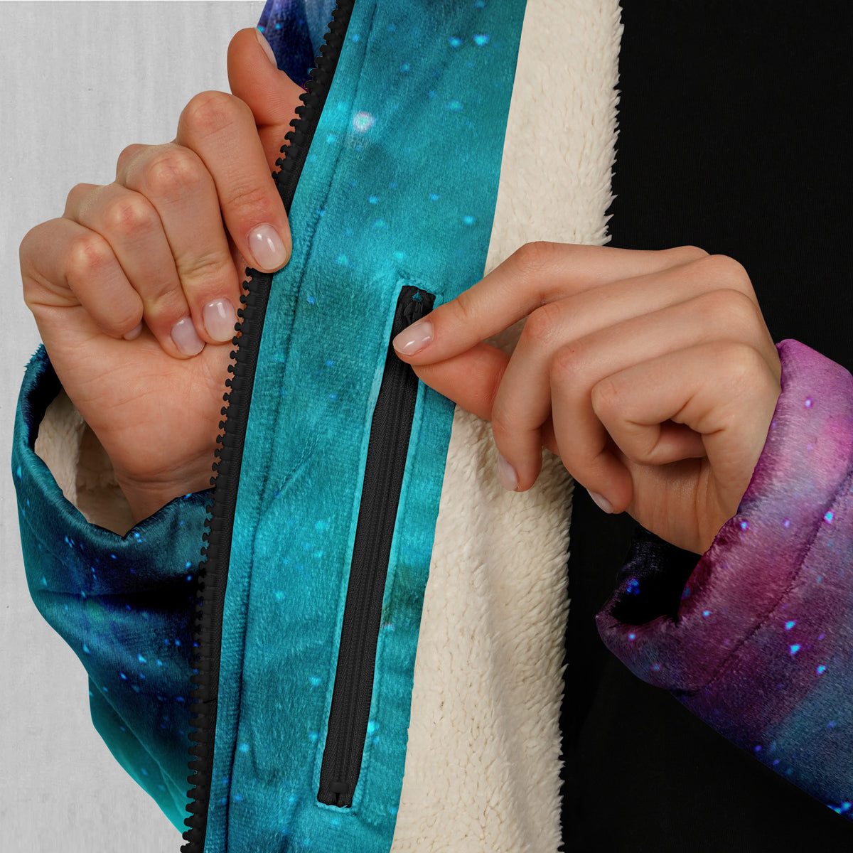 Galaxy Aurora Zip Up Cloak (White Fur)