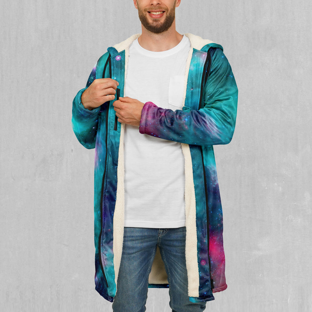 Galaxy Aurora Zip Up Cloak (White Fur)
