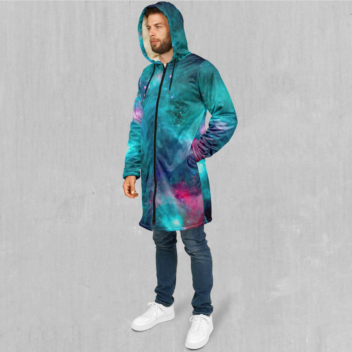 Galaxy Aurora Zip Up Cloak (White Fur)