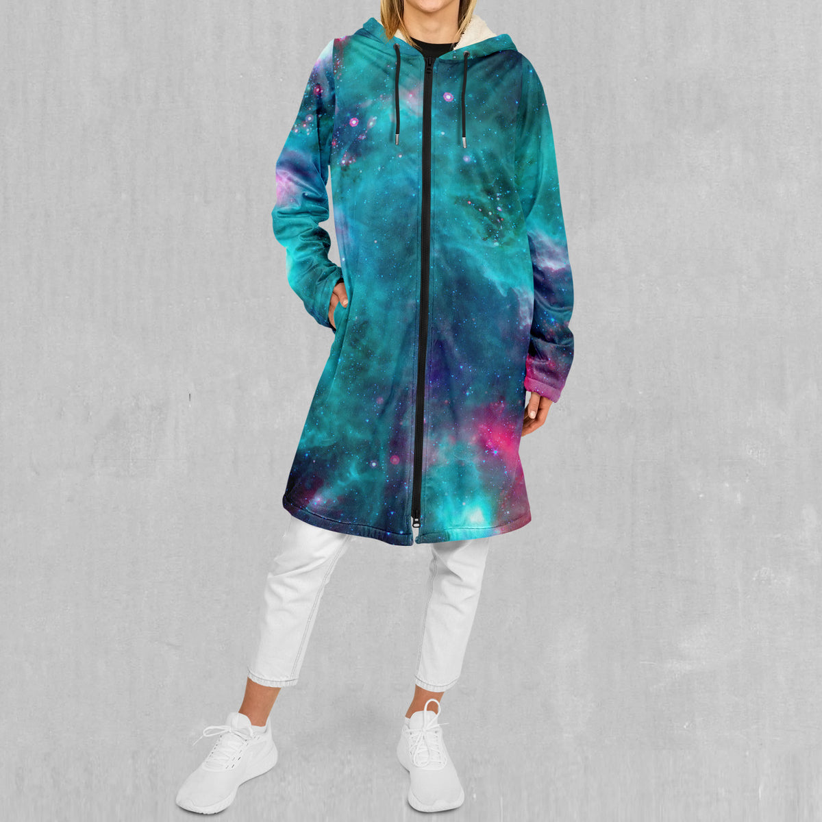 Galaxy Aurora Zip Up Cloak (White Fur)