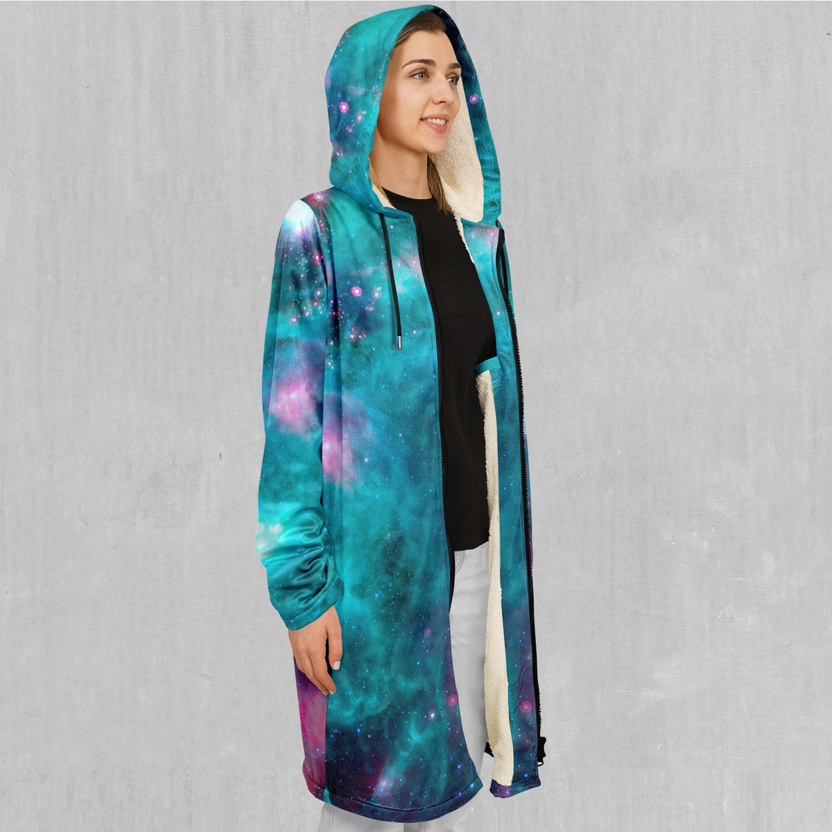 Galaxy Aurora Zip Up Cloak (White Fur)