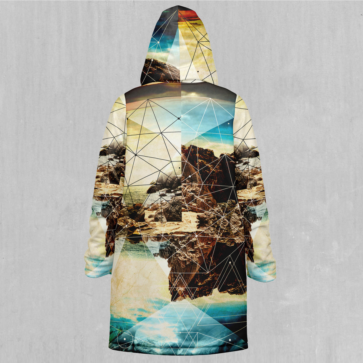 Geometric Shores Zip Up Cloak (Black Fur)