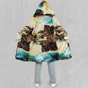 Geometric Shores Zip Up Cloak (White Fur)