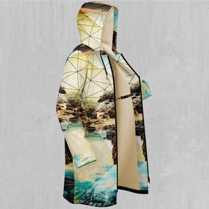 Geometric Shores Zip Up Cloak (White Fur)