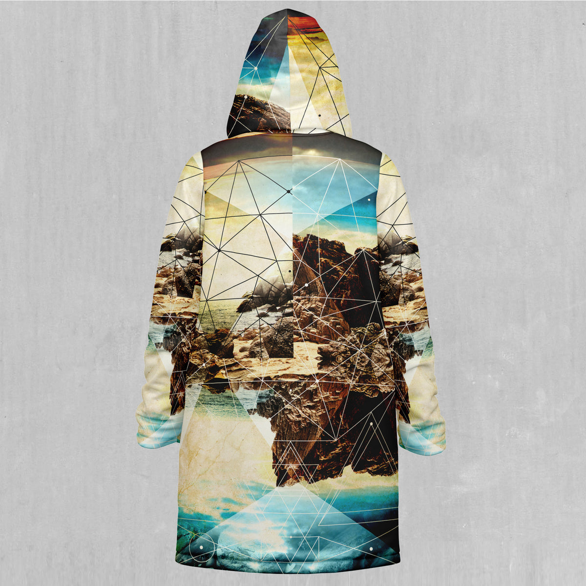 Geometric Shores Zip Up Cloak (White Fur)