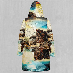 Geometric Shores Zip Up Cloak (White Fur)