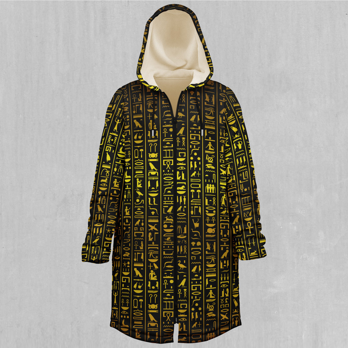 Hieroglyphics Zip Up Cloak (White Fur)