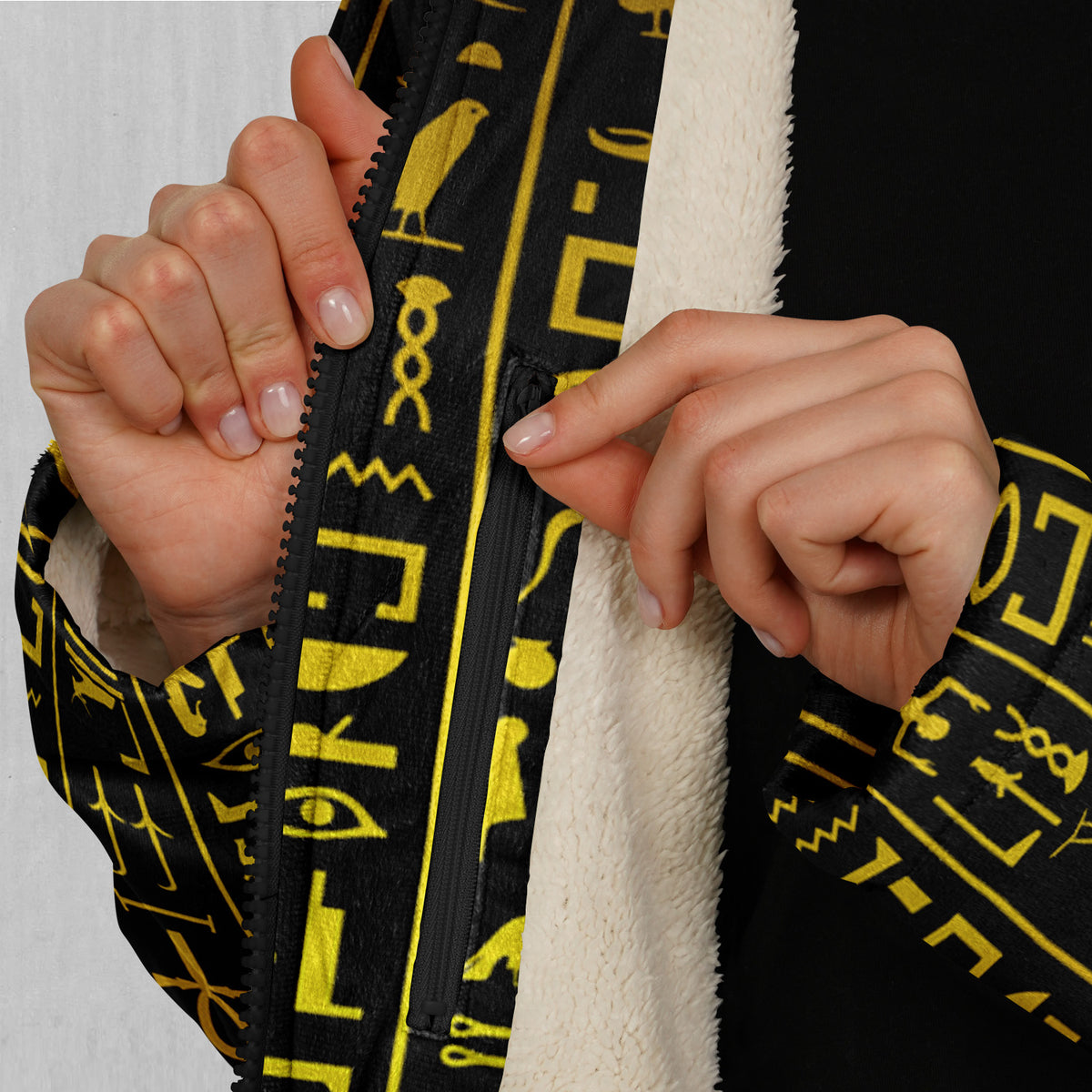 Hieroglyphics Zip Up Cloak (White Fur)