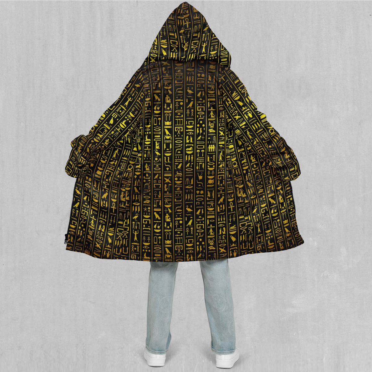 Hieroglyphics Zip Up Cloak (White Fur)