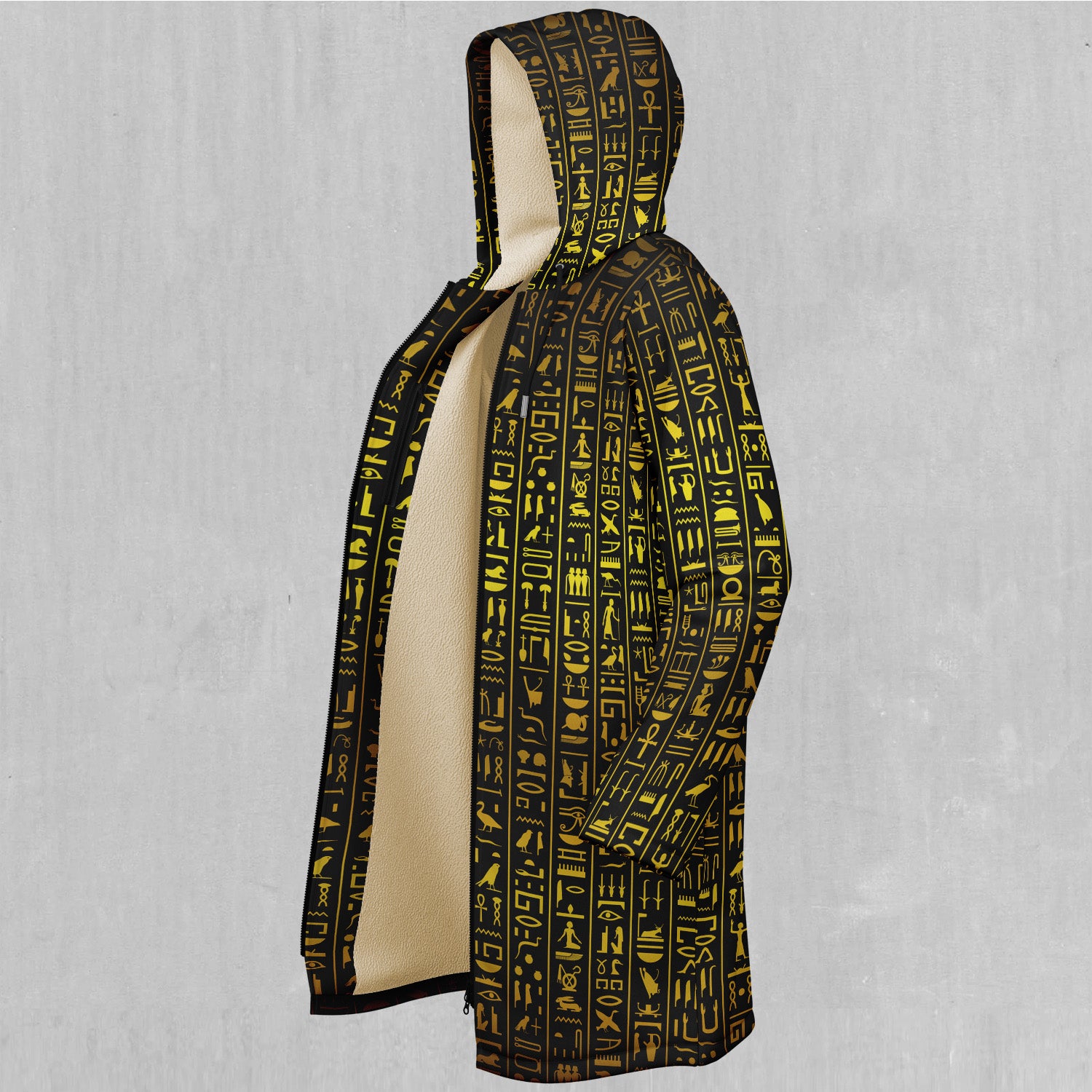 Hieroglyphics Zip Up Cloak (White Fur)