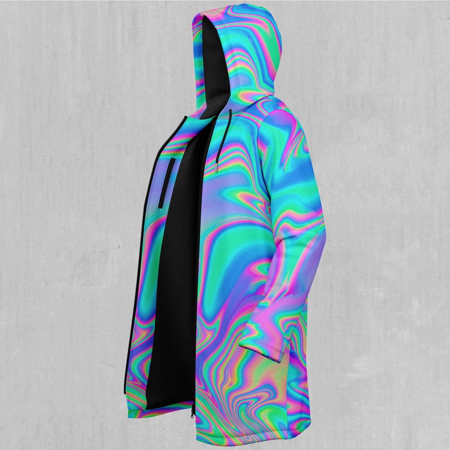 Holographic Zip Up Cloak (Black Fur)