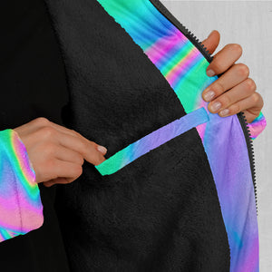 Holographic Zip Up Cloak (Black Fur)