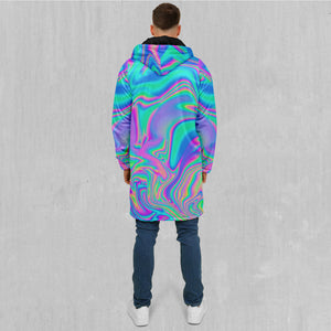 Holographic Zip Up Cloak (Black Fur)