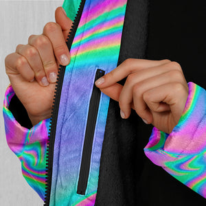 Holographic Zip Up Cloak (Black Fur)