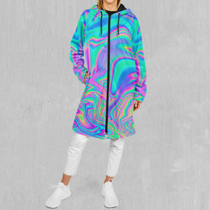 Holographic Zip Up Cloak (Black Fur)