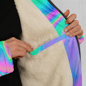 Holographic Zip Up Cloak (White Fur)