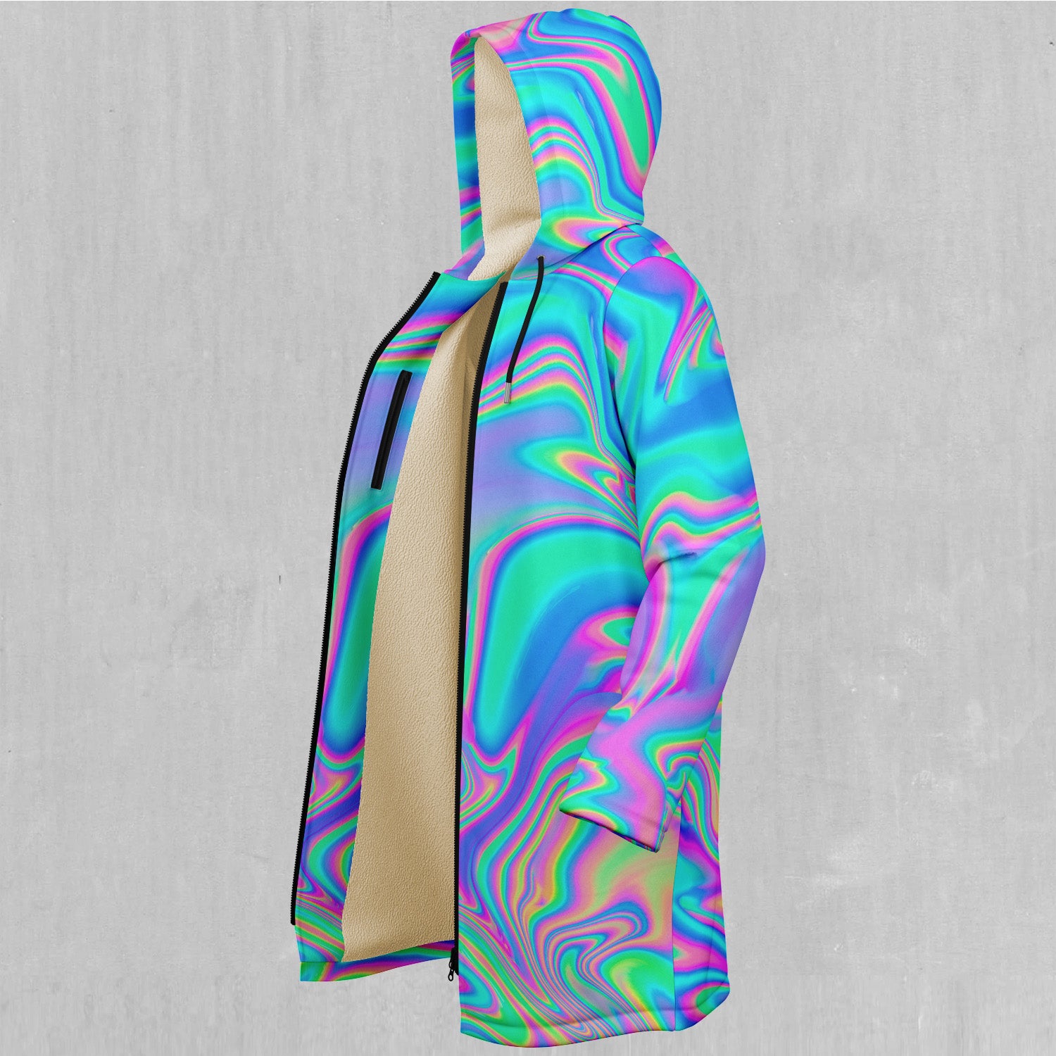 Holographic Zip Up Cloak (White Fur)