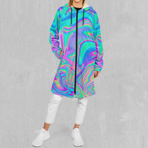 Holographic Zip Up Cloak (White Fur)