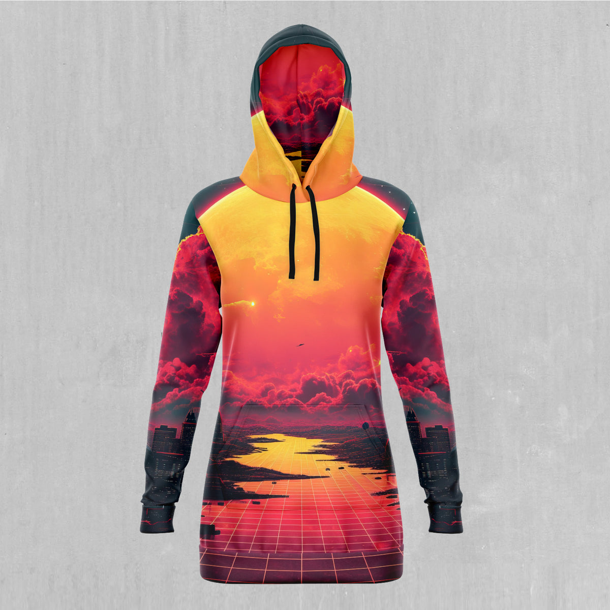 Cyber Skyline Hoodie Dress