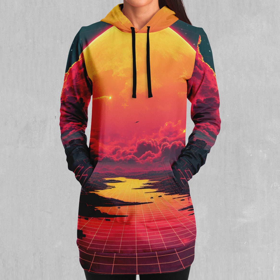 Cyber Skyline Hoodie Dress