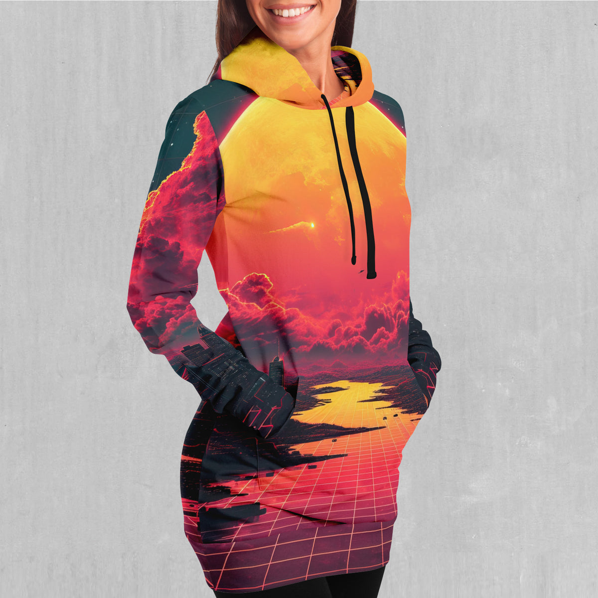 Cyber Skyline Hoodie Dress