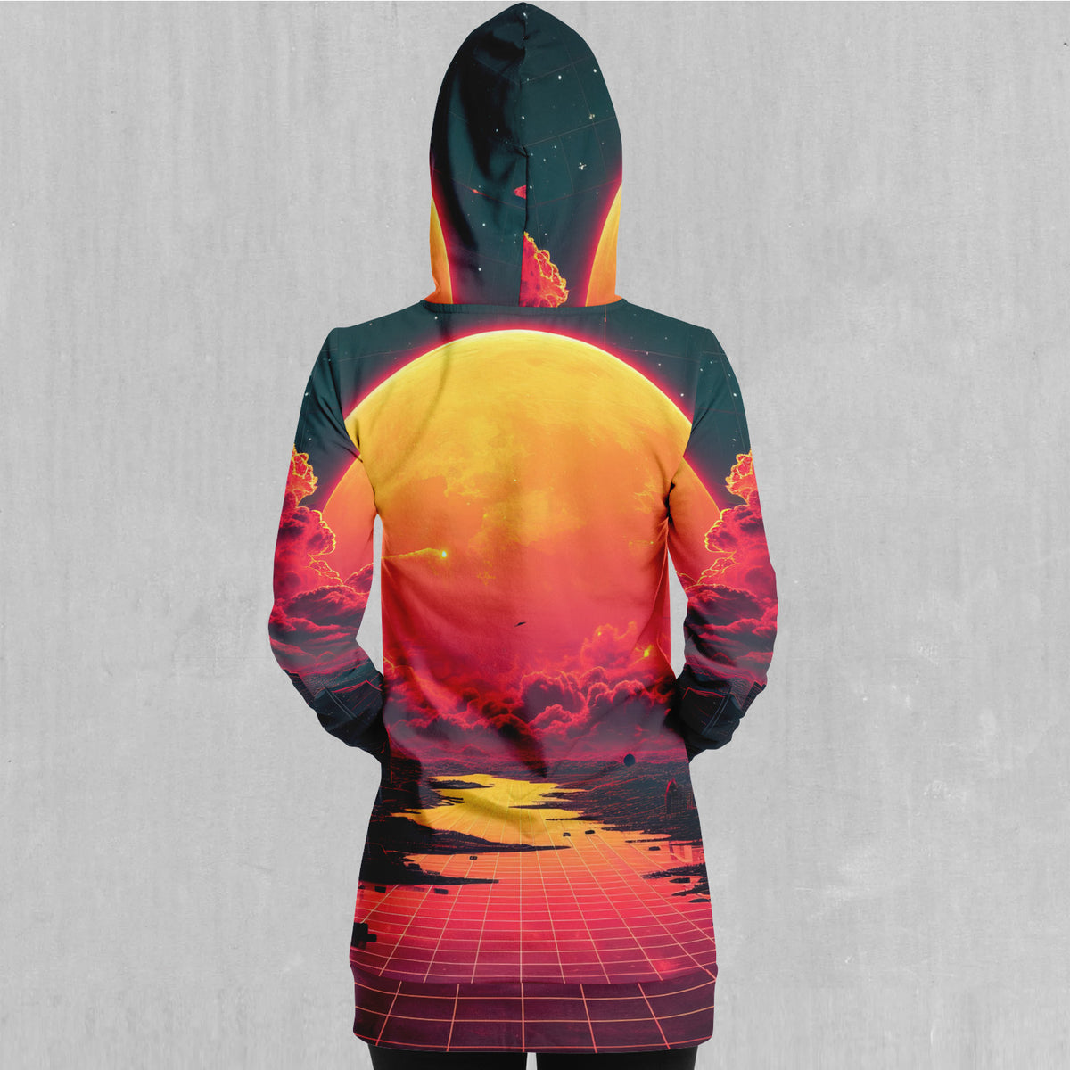 Cyber Skyline Hoodie Dress