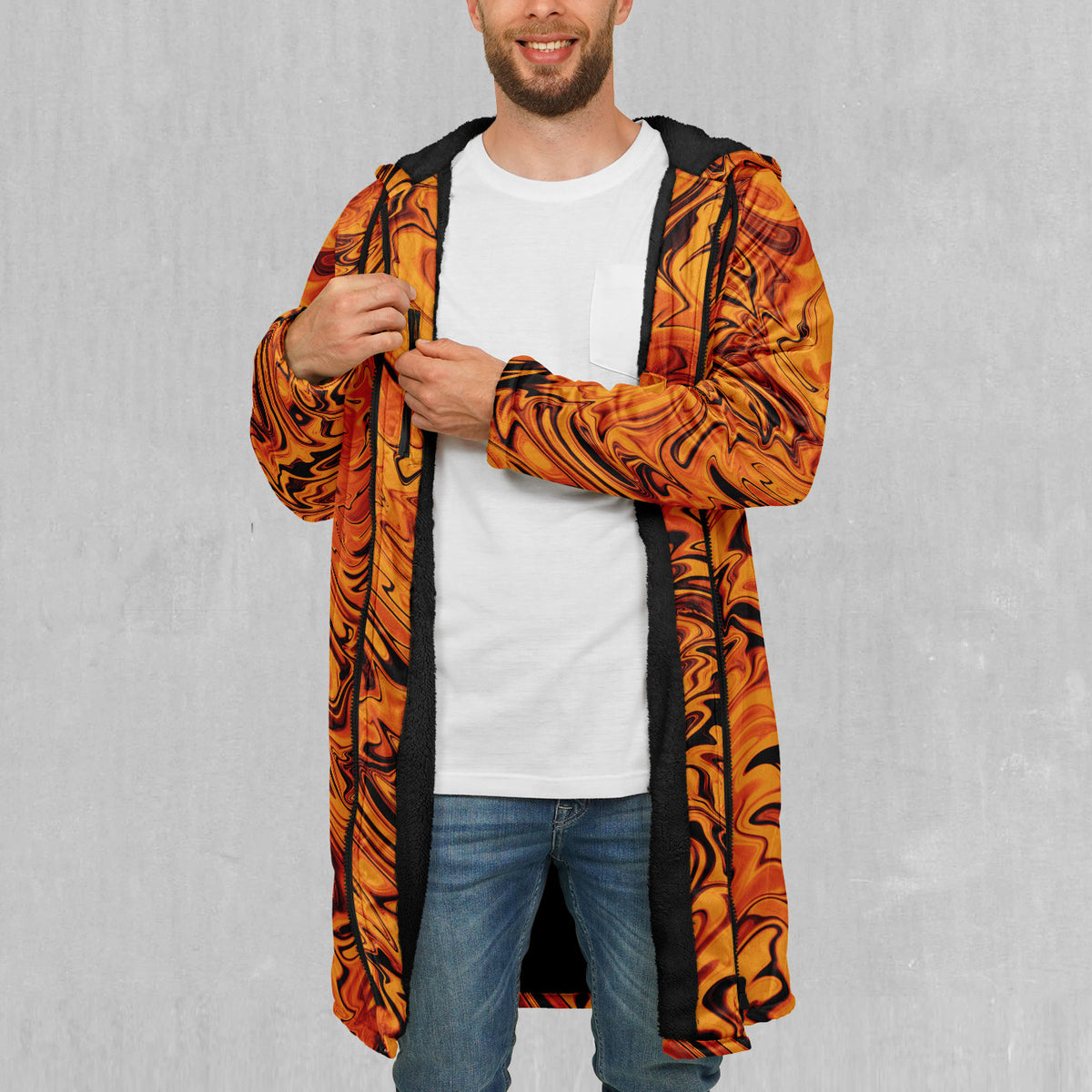Lava Flow Zip Up Cloak (Black Fur)