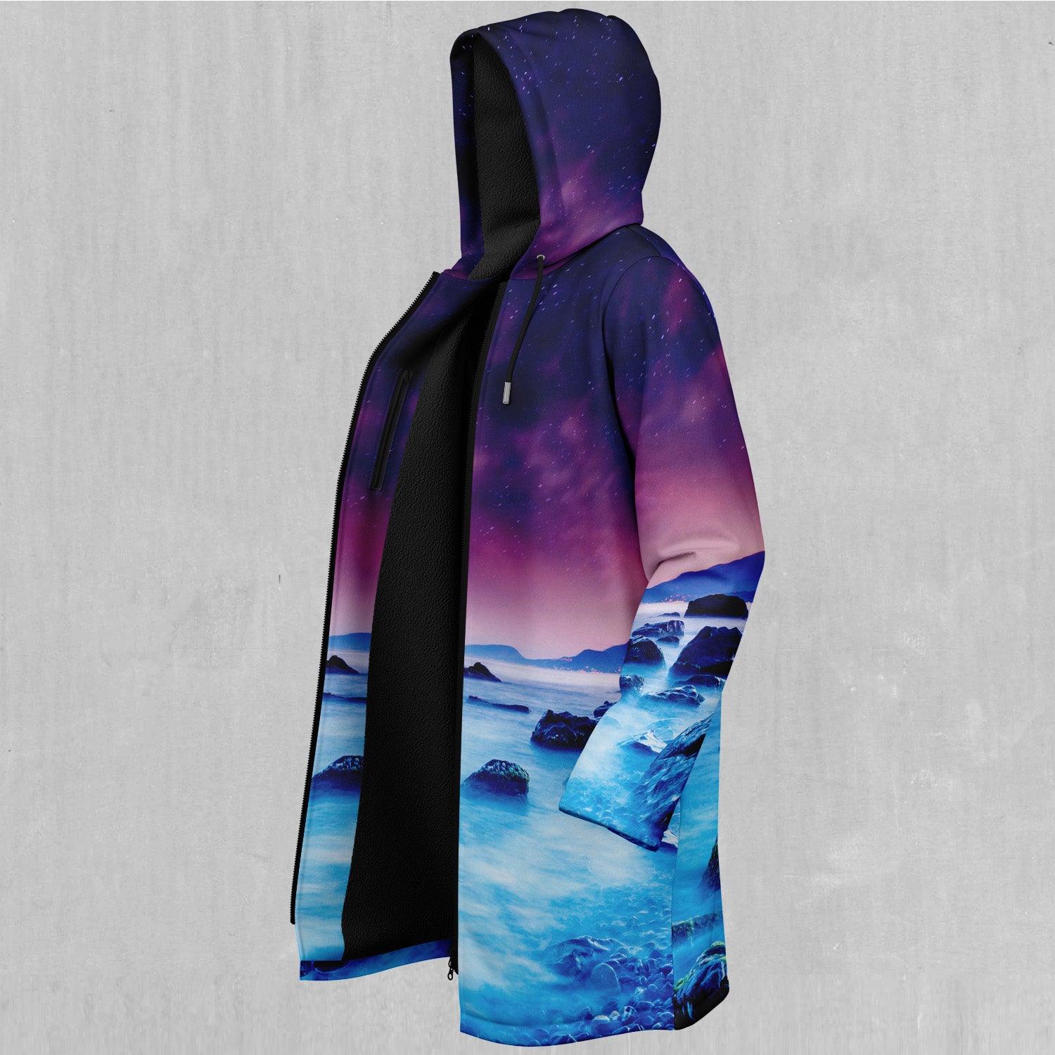 Liquid Lights Zip Up Cloak (Black Fur)