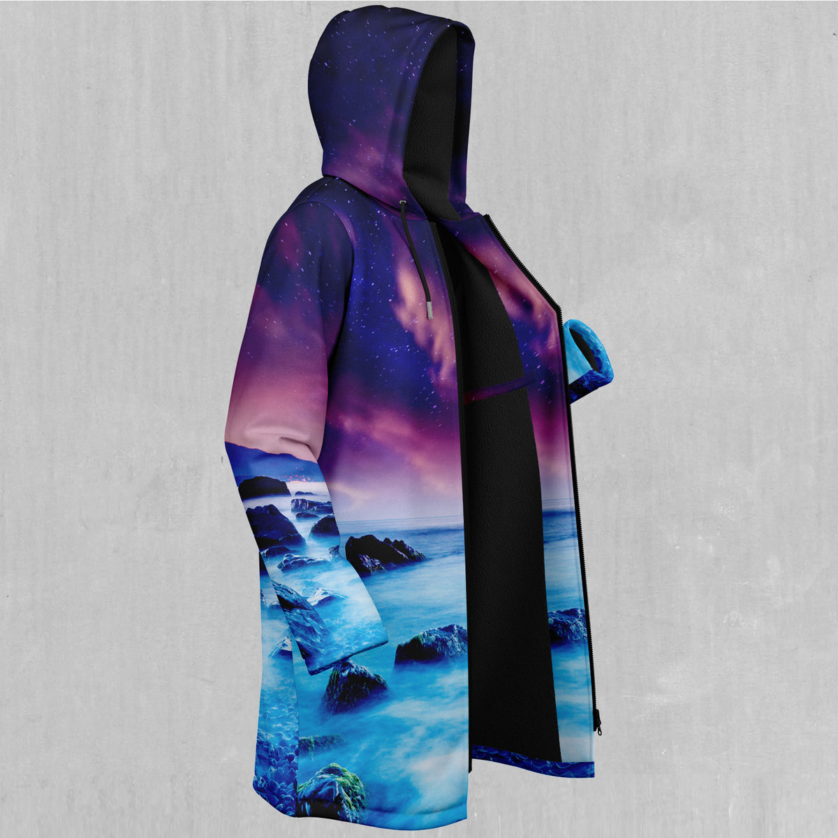Liquid Lights Zip Up Cloak (Black Fur)