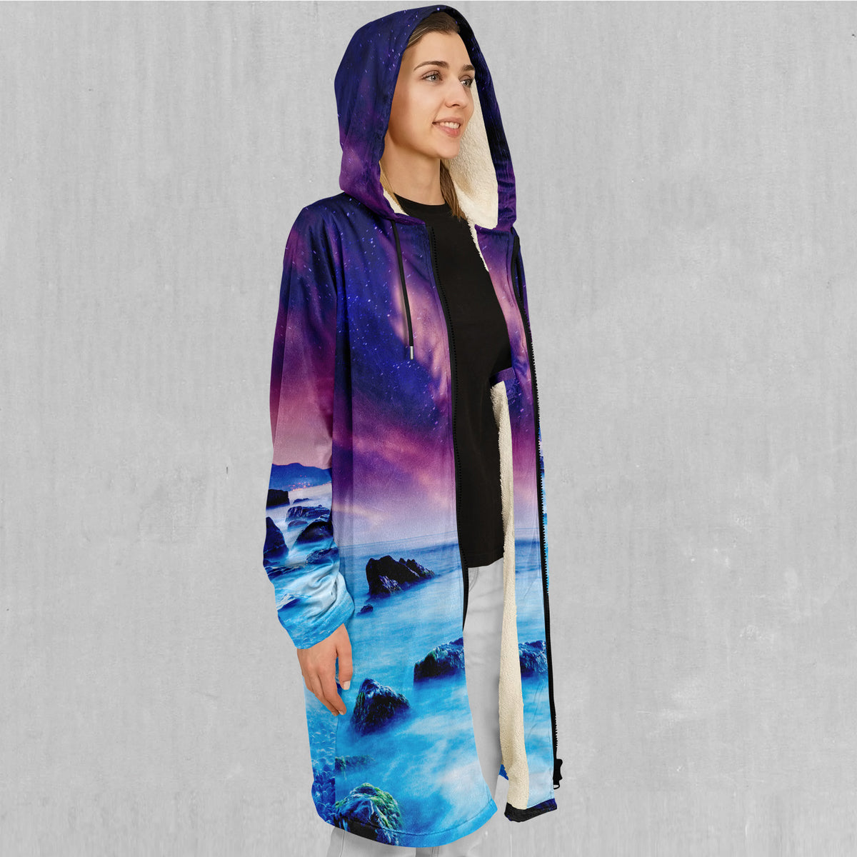 Liquid Lights Zip Up Cloak (White Fur)